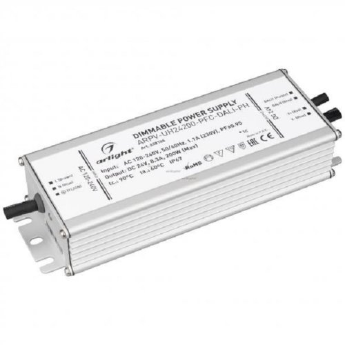 Блок питания для светодиодной ленты диммируемый Arlight 24В ARPV-UH24200-PFC-DALI-PH 8.3А 200Вт IP67 фото Блок питания для светодиодной ленты диммируемый Arlight 24В ARPV-UH24200-PFC-DALI-PH 8.3А 200Вт IP67 картинка